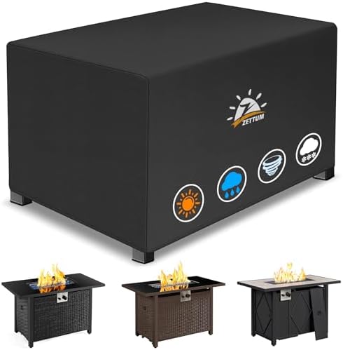Zettum Fire Pit Cover Rectangular 54 Inch - Outdoor Fire Table Cover Rectangle Heavy Duty & Waterproof, 600D Patio Propane Gas Firepit Cover Rectangular Fade & Weather Resistant - 54 x 28 x 24 Inch
