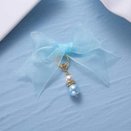 Image of MIXJOY Something Blue Gift for Bride, Wedding Day Bridal Blue Pearl Angel Wings Bouquet Garter Charm for Bride to Be