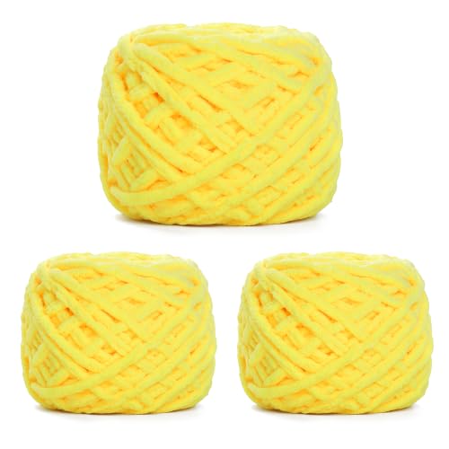 Image of Plush Chenille Chunky Yarn for Crocheting 100g(54.6yd) - Bulky Thick Fluffy Yarn for Knitting- Soft Velvet for Baby, Blanket Knitting Blanket Yarns- Amigurumi Yarns (3- Lemon Yellow)