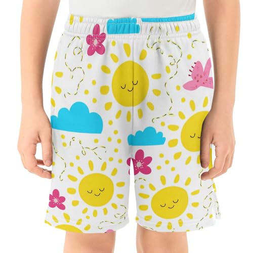 J JOYSAY Sun Flower Cloud White Boys Athletic Shorts Kids Youth Casual Shotrs with Elastic Waistband Pockets2