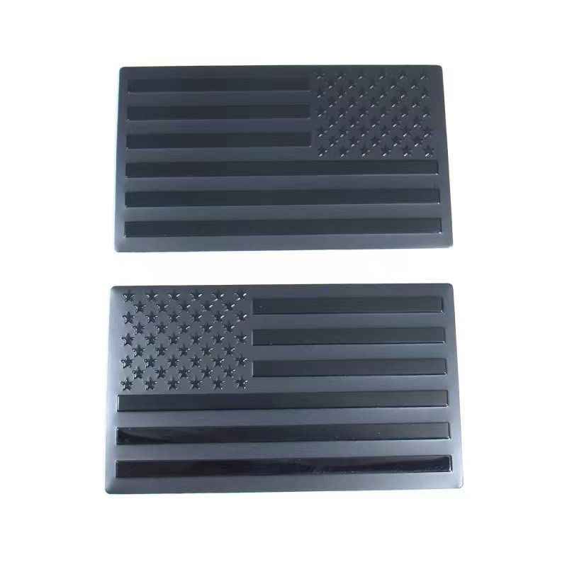 Image of Embossed 3D Metal All Black American Flag Emblem Decal Stickers (1 Pair), Matte Black (5 inch x 3 inch) Patriotic US Flag Car Decals Bumper Stickers for Truck, Window, Motorcycle