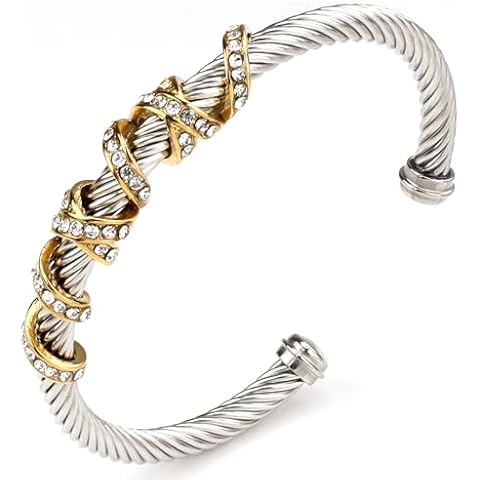 AZR Cuff Bracelets for Women Mixed Metal Jewelry designer inspired Two Tone Knot Cable Twisted Wire Bangles Vintage Adjustable Gold Silver Cover