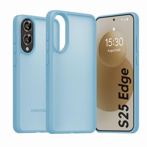 Image of Frosted Slim Matte Military Grade Drop Protection Frosted Lightweight Case Cover Compatible with Samsung Galaxy S25 Edge 5G (2025) (Translucent Sky Blue)