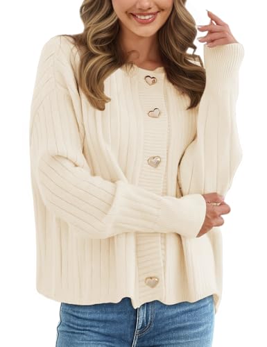 CiCiBird Women's Long Sleeve Metal Button Cardigan Sweater Ribbed Crew Neck Knit Jacket 2025 Fall Casual Coats