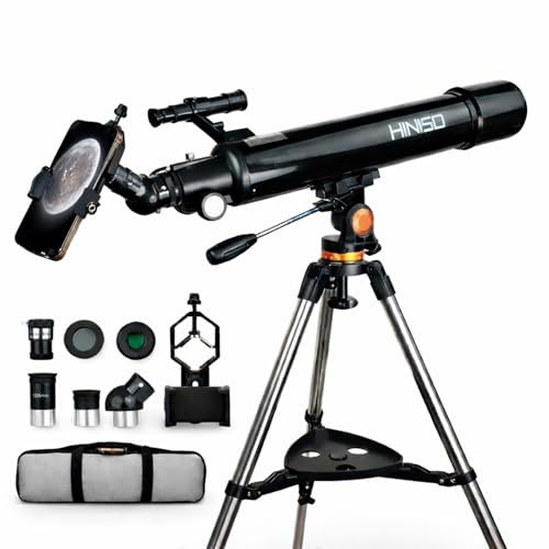 Image of HINISO 90AZ Astronomical Telescope for Adults & Beginners | 90mm Refractor with 800mm Focal Length | Moon & Planet Viewing | BT Remote, Phone Adapter, Steel Tripod & Carry Bag | 32x-240x Magnification