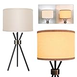 lianheng Tripod Table Lamp, Metal Body with Linen Drum Shade, Tall Table Lamp for Bedroom with E26 Socket, Ideal for Living Room, Nightstand, Home Office, Dorm (Bulb Not Included)