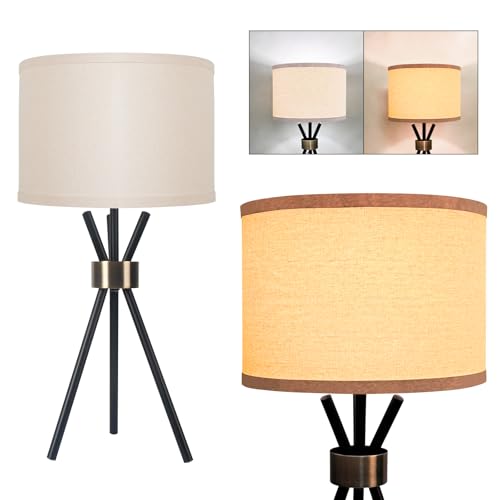 lianheng Tripod Table Lamp, Metal Body with Linen Drum Shade, Tall Table Lamp for Bedroom with E26 Socket, Ideal for Living Room, Nightstand, Home Office, Dorm (Bulb Not Included)