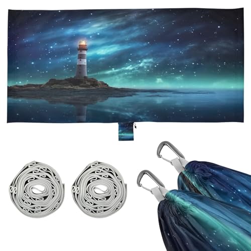 Haskirky Lighthouse Camping Hammock, Single Portable Hammocks with Tree Straps & Attached Carry Bag, 330Lbs Capacity Perfect for Outside Indoor Hiking Beach Backpack Travel