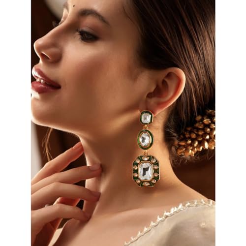 Image of Rubans Drop Earrings American Diamond Crystal Stylish Trendy Jewellery Gift for Women & Girls