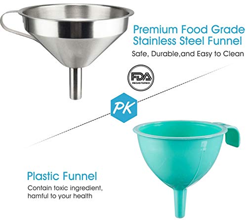 Funito 5-Inch Premium Stainless Steel Funnel with 200 Mesh Food Filter Strainer, Food Grade Kitchen Funnels for Filling Bottles, Metal Funnel with Strainer, Food Funnel for Kitchen