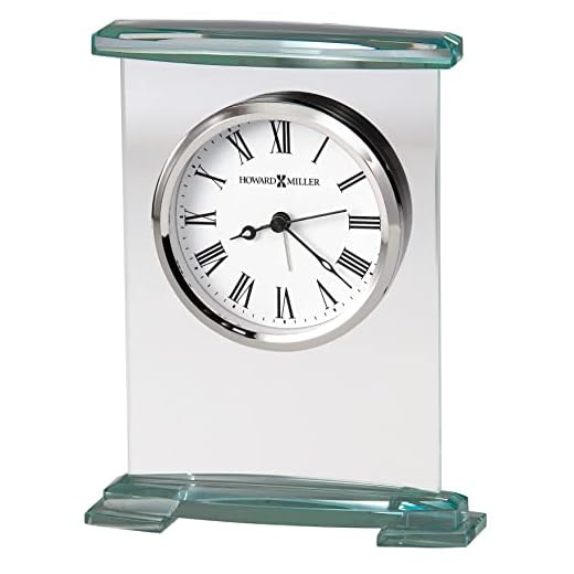 Howard Miller Augustine Tabletop Alarm Clock - Glass Bracket Style, Silent Quartz Movement, Modern Desk Clock with Roman Numerals, Battery Operated, Perfect for Home or Office Decor