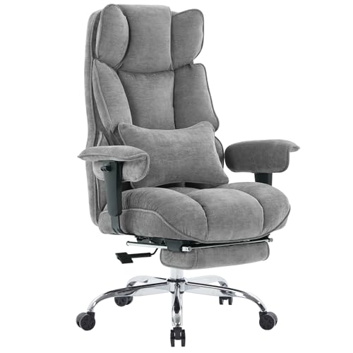 Image of Efomao Big and Tall Fabric Executive Office Chair,Grey | 400lbs support, 135 recline, dual-layer foam cushion, 23.5 inch seat & footrest