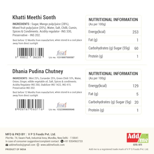 Image of Add me Khatti Meethi Sonth Chutney 240gm + Dhania Pudina Chutney 200gm (Pack of 2) | Natural & Flavorful Sauce | Coriander Pudina Sauce & imli Ki Chutneys 440 grams Total