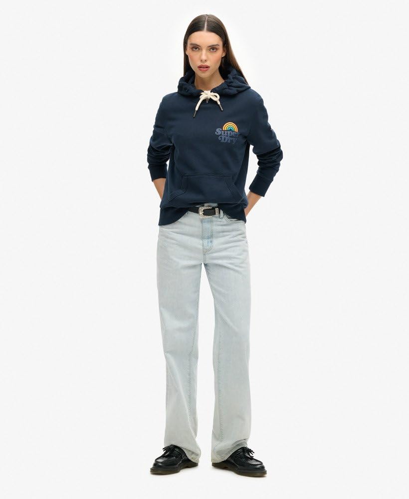 Superdry Damska bluza w stylu vintage tęczowa bluza z kapturem ciemna granatowa 40, Ciemny granatowy, 40