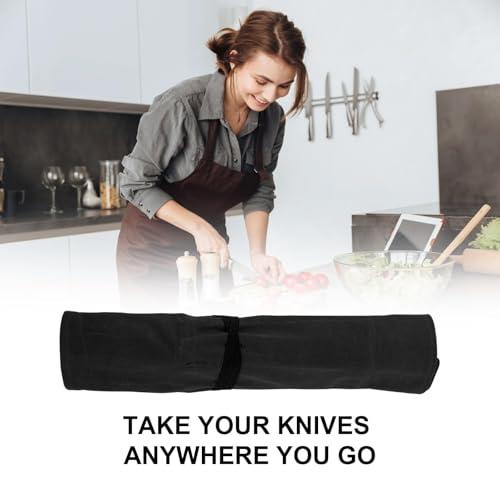 JDGFH Messertasche,Koch Messer Roll Bag,Messertasche Kochmesser mit 8 Fächern für Messer und Löffel,Wachs Leinwand MesserCase Lagerung,Geschenke für Pro-Köche oder kulinarische Enthusiasten (Schwarz)