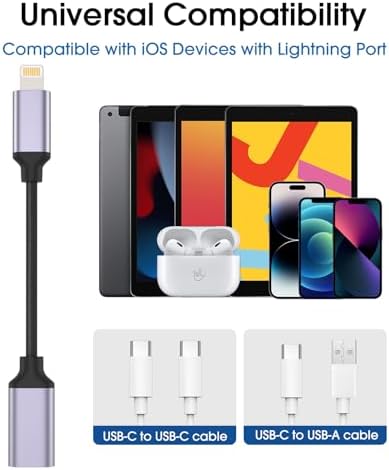 TechMatte Adapter USB C na lightning, 10,2 cm, 27 W, PD, szybkie ładowanie, kompatybilny z iPhone/iPad/iPod/AirPods, obsługuje transmisję danych, nie obsługuje słuchawek/OTG (1)