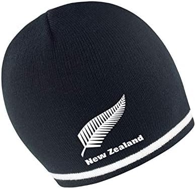 Image of Mens/Womens New Zealand Beanie HAT - Black/White