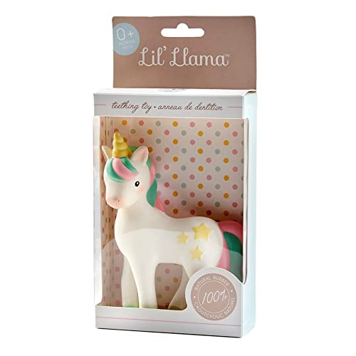 Image of Lil' Llama Baby Teething Toys, Unicorn Teether for Toddler & Baby Boys and Girls, 100% Natural Rubber Squeaker, BPA-Free, Soothe Sore Itchy Gums & Teething Pain (Unicorn)
