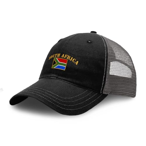 Richardson Soft Mesh Cap Hat Embroidered South Africa Flag A Embroidery Trucker Hats for Men & Women Cotton Black Charcoal Design Only
