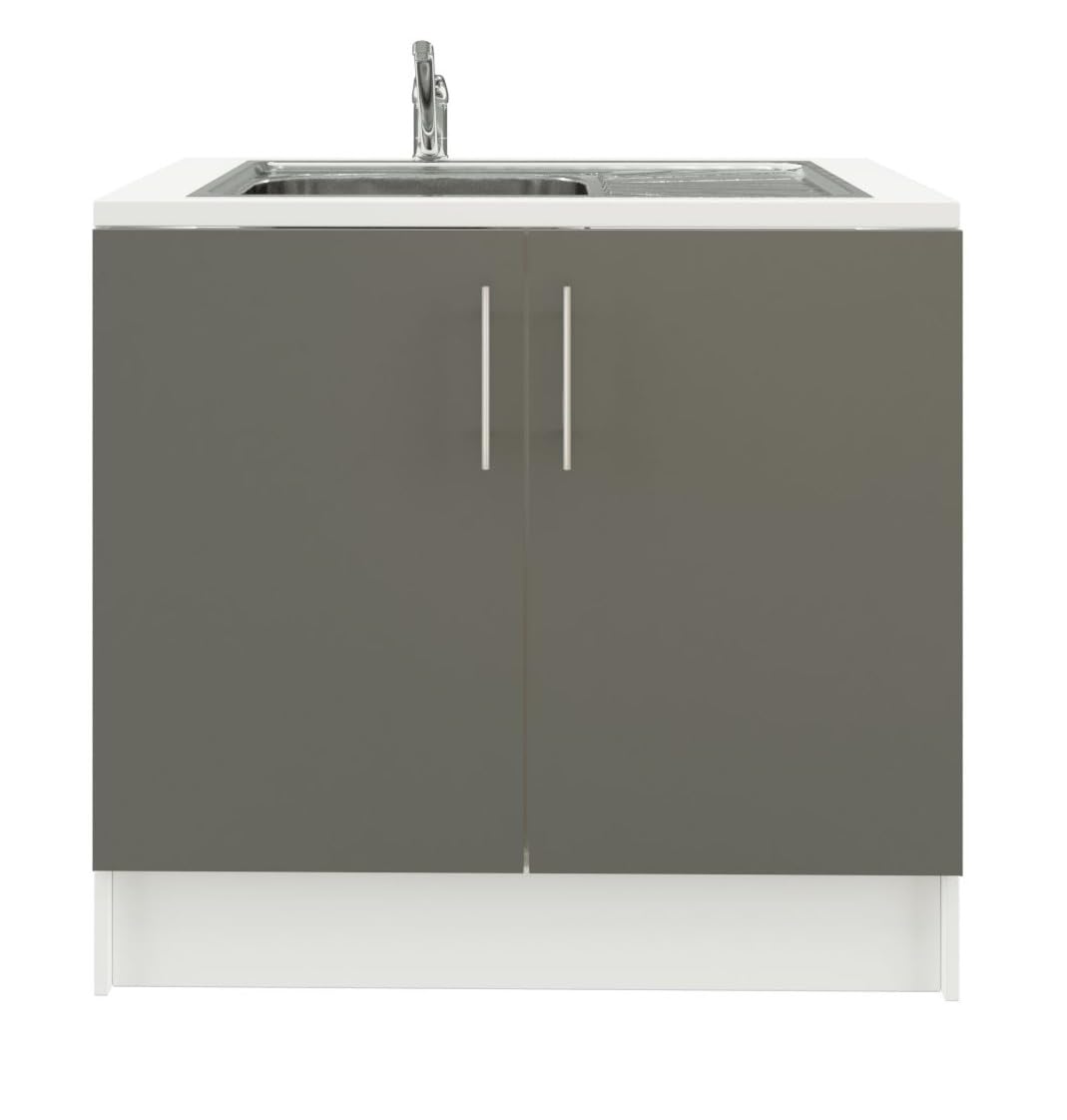 Jd Greta Grey Matt 1000Mm Utility Room Sink Unit With Tap, Kitchen Base Cabinet