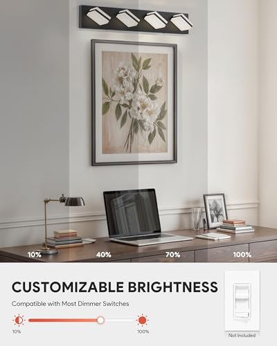 Image of VONLUCE Bathroom Vanity Light Fixture, 4-Light Modern LED Vanity Light, 3CCT Adjustable Bathroom Lights with Memory Function Rotatable Shades, 26 inch Wall Lighting Fixture Over Mirror, Matte Black