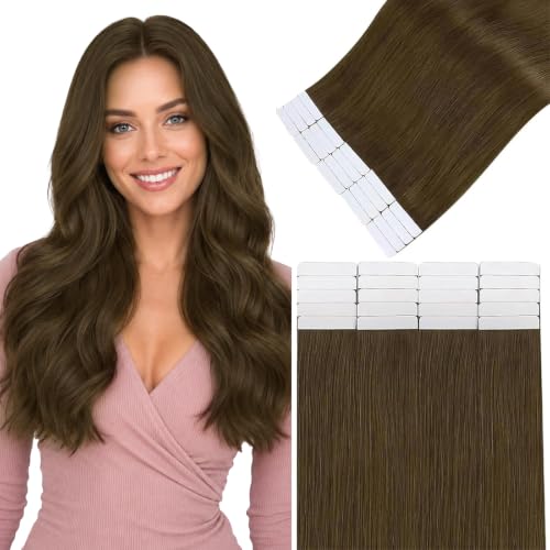 Easyouth Tape in Human Hair Extensions Medium Brown Tape in Extensions Human Hair Brown Natural Look 14 Inch 20pcs Hair Extension Real Human Hair Tapes in for Everyday Use