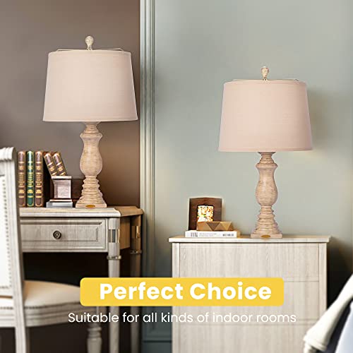 Vivohome 26.4 Inch Rustic Retro Table Lamps Set Of 2 Vintage Farmhouse Style Bedside Lamp With Beige Washed Fabric Lampshade #TOP4