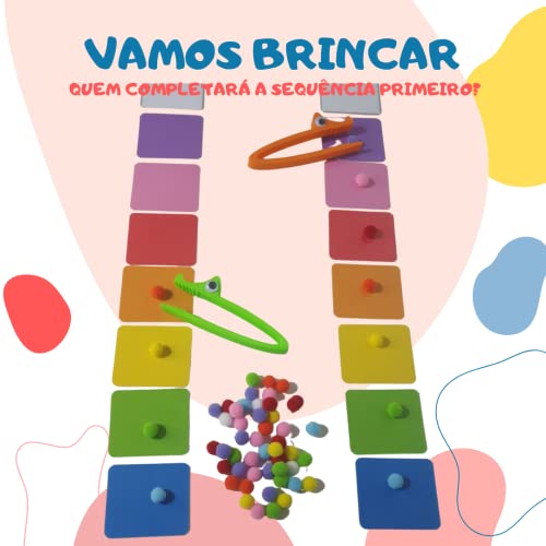 Jogo das Cores: 2 Pinças Jacaré + 80 Bolinhas Pom Pom + 16 Cartelas de Cores