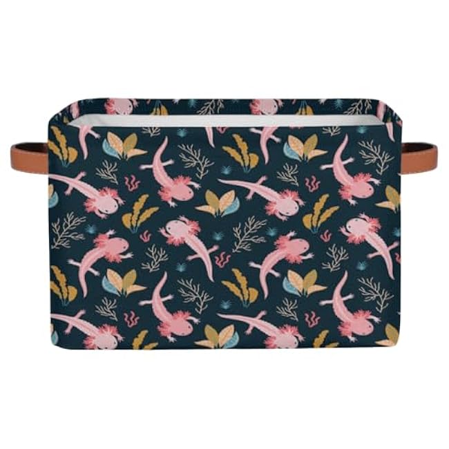 Storage Bin Axolotl Closet Organizer Bins with Handles, Decorative Collapsible Canvas Storage Baskets for Nursery Shelf, Clothes, Toy, Towel, Book, 15x11x9.5