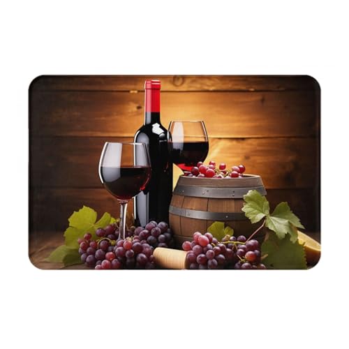 DJYQBFA Glasses of Red and White Wine Floor Mats Kitchen Durable Floor Mat Soft Quick Absorbent Grapes Wooden Area Rug for Home Office Sink Laundry 16 x 24 Inches