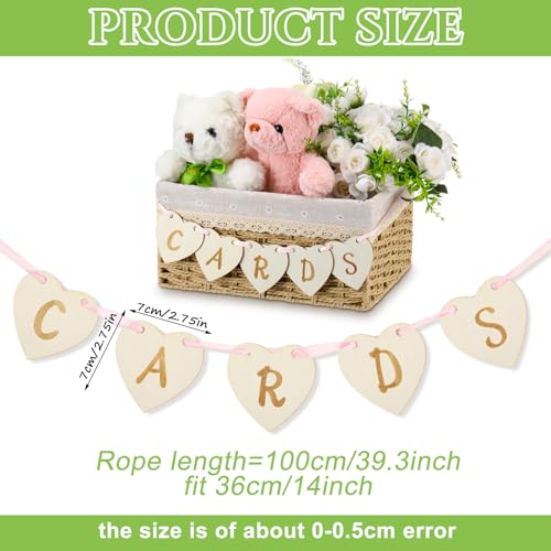 Image of Yaomiao Mini Cards Sign Banner for Card Box Wedding Themed Hanging Banner Decor Party Decoration for Birthday for Basket Table Greeting Photo Props Table Decor, Basket Not Included(Vivid,Wooden)