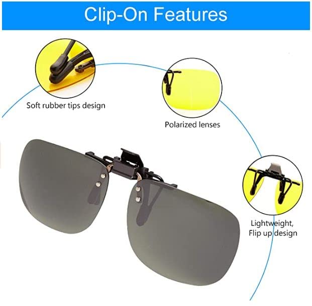 Image of POLARS DESIGN Clip On Flip Up Polarized Len Sunglasses Over Prescription Myopia Eyeglasses