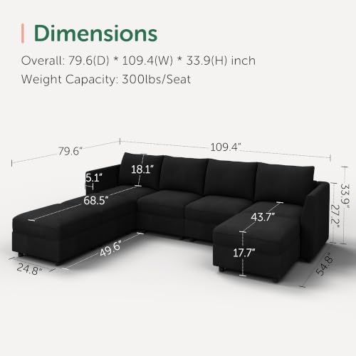 Image of HONBAY Modular Sectional Sofa with Storage Seat,Black
