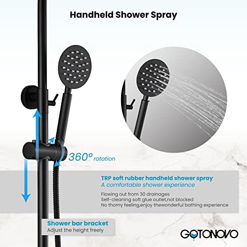 Gotonovo Shower Faucet Set Matte Black Triple Function With Adjustable Hand Sprayer And Tub Spout Sus 304 Stainless Steel 8 Inch Rainfall Shower Head Bathroom Shower Fixture Wall Mount Complete Set #TOP5