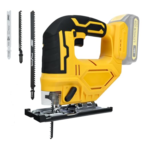 750 W Cordless Jigsaw for Dewalt 20V Batteries Electric Jigsaw Tool, 1000-1500 r/min Cutting in Wood 65mm，45° Cutting Angle ，3-Position Orbital for Wood and Metal Cutting （Batteries not Included ）