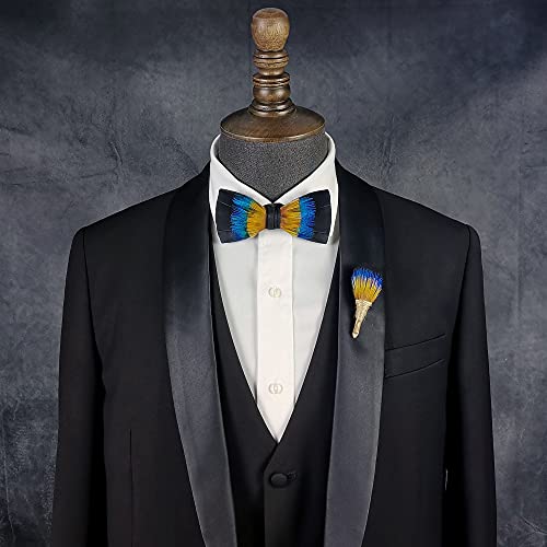 Image of Feather Bow Ties for Men Original Luxury Elegant Wedding Bow Tie Pre-Tied Handmade Mens Bowties for Tuxedo
