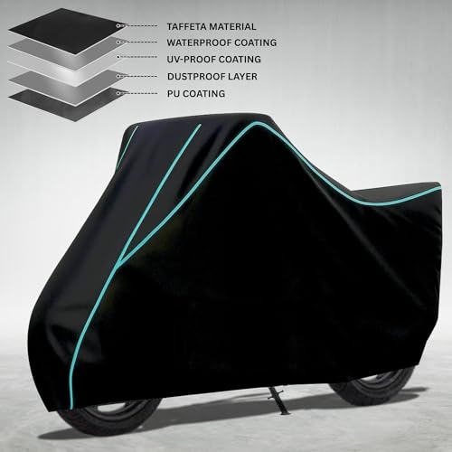 Image of Elite Water Resistant Bike Cover for TVS Apache RTR 160 4V Rain, UV & Dust Protection, Universal Fit, All-Weather Water Resistant Two-Wheeler Cover, Keeps Bike Cool (Black with Aqua Piping)