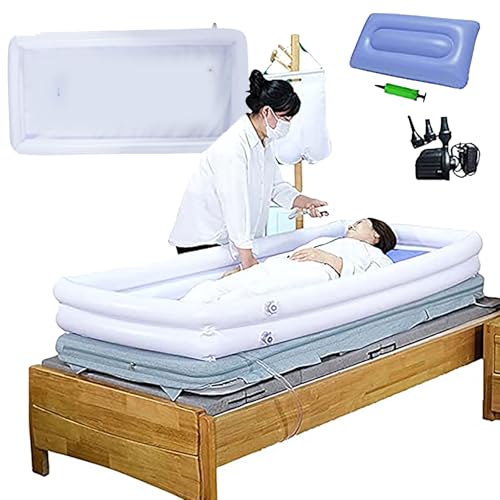 Inflatable Bathtub, with Pillow + Air Pump, 8L Water Bag, Bottom Drainage, Anti-backflow, One Piece Out of Water, for Bedridden Patients, Handicapped,White