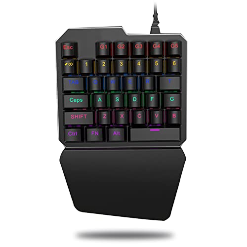 FELiCON J100 Tastiera Meccanica da Gioco a una Mano, Single Handed Gaming Keyboard con Interruttore Blu Clicky, Tastiera illuminata a LED Cablata a 35 Tasti, Poggiapolsi Ergonomico per PC Laptop