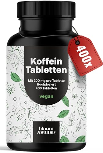 Koffeintabletten hochdosiert – 400 Tabletten – 200 mg Koffein pro Tablette, vegan – Laborgeprüft & produziert in Deutschland - Laborgeprüft - Verpackung kann variieren