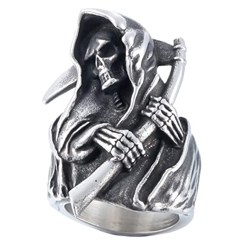 Image of Death Skull Ring for Men Stainless Steel Jewelry Biker Rings Scary Death Ring Skull for Gifts