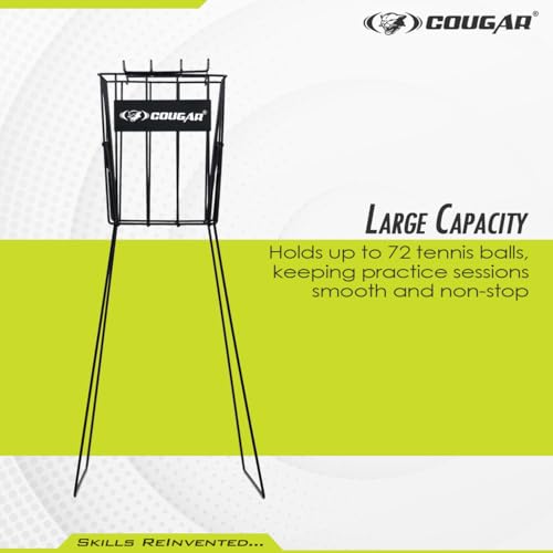 Image of COUGAR Ball Pick-Up Basket - Holds 72 Tennis Balls, Waist Height for Easy Access, Collects Balls from Ground, Ideal for Serving Practice, Lightweight and Durable for Court Training(Colour May Vary)