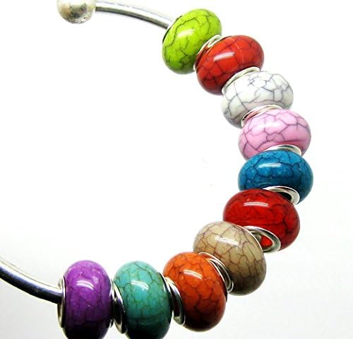 Miniatura 6 de TianBo 100 Uds. Mezcla de Color Grande Agujero Perlas de Resina Grieta Ajuste Europeo Pulsera Espaciador para Joyería Fabricación SS01, Anillo