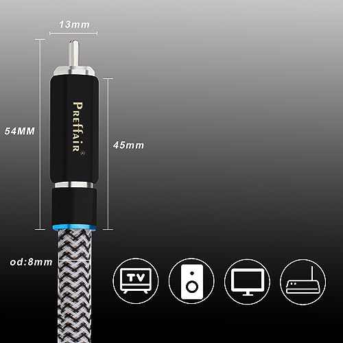 Audiophile Digtal Coaxial Cord 75 Ohm Rca Cable 99.99998% Occ Multiple Shielded Hifi Stereo Audio Silver Plated Connector Rca To Rca Wire For Subwoofer Turntable Amplifier. (5.0 Feet / 1.5 M) #TOP2