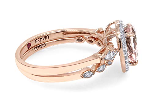 Gemvio Collection Fleur-De-Lis Vintage Style Bridal Set, Pear Cut Natural Morganite 8X6Mm Gemstone & Diamond In 14K Solid Rose Gold Engagement Promise Anniversary Wedding Ring (1.10 Cttw) Size-8 #TOP3