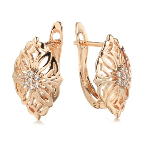Boucles d'oreilles goutte d'or rose 585 style vintage russe serties de zircon