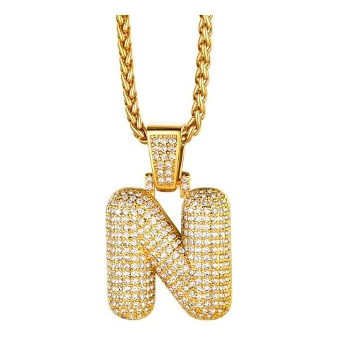Richsteel Gold Initial Bubble Letter N Necklace Cover