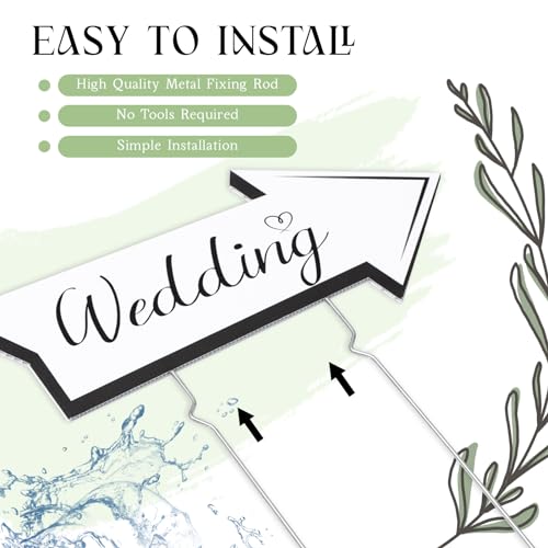 Wenqik 10 Pcs Wedding This Way Directional Parking Signs Include 4 Square and 6 Arrow Shaped Wedding Directional Parking Road Signs with Stakes, Large Double Sided (White,Classic)