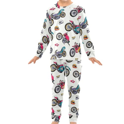 Pigsaly Pajama Set 2 Piece Colorful Motorcycles Racing Car Vintage Motorcycle Pajama Sets Long Sleeve Pjs Sleepwear 3T3