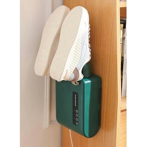 Elektryczna suszarka do butów montowana na ścianie szybkie urządzenie do suszenia na powietrzu z timerem przenośny wielootworowy podgrzewacz do mokrych butów idealny do domu i podróży ziel